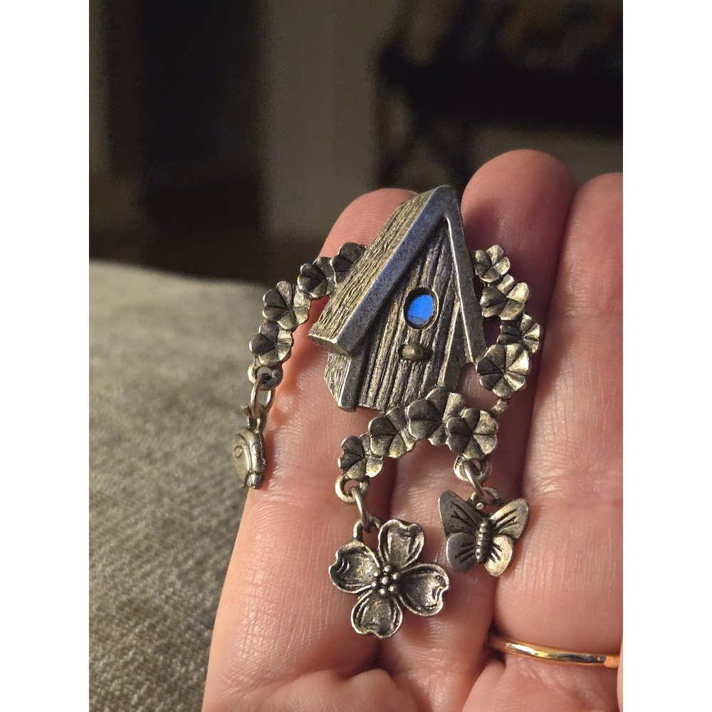 Lindsay Claire Designs LCD Pewter Birdhouse Brooch Vintage